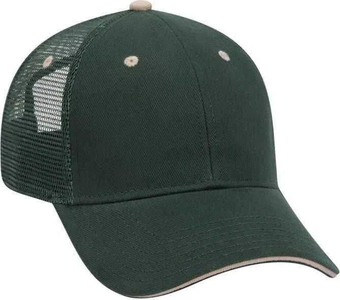 OTTO 84-482 Brushed Bull Denim Sandwich Visor Low Profile Pro Style Mesh Back Structured Firm Front Panel Cap - Dark Green Dark Green Khaki