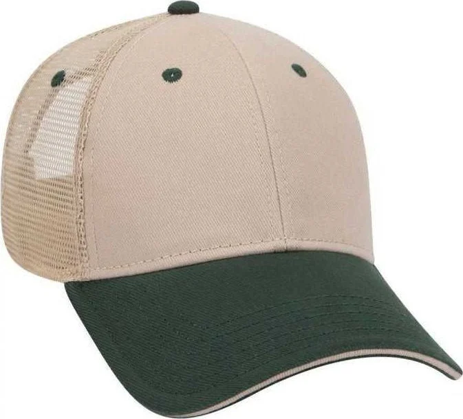 OTTO 84-482 Brushed Bull Denim Sandwich Visor Low Profile Pro Style Mesh Back Structured Firm Front Panel Cap - Dark Green Khaki Khaki