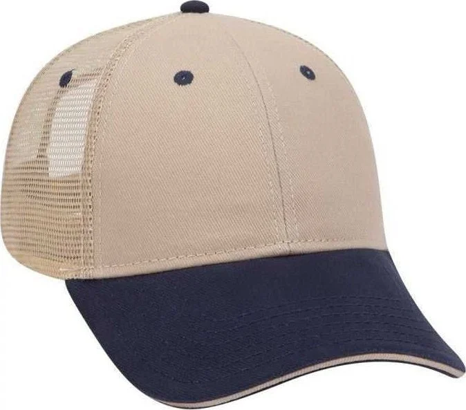 OTTO 84-482 Brushed Bull Denim Sandwich Visor Low Profile Pro Style Mesh Back Structured Firm Front Panel Cap - Navy Khaki Khaki