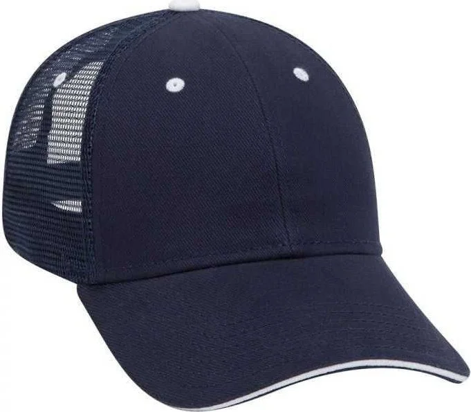 OTTO 84-482 Brushed Bull Denim Sandwich Visor Low Profile Pro Style Mesh Back Structured Firm Front Panel Cap - Navy Navy White