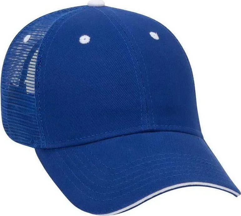 OTTO 84-482 Brushed Bull Denim Sandwich Visor Low Profile Pro Style Mesh Back Structured Firm Front Panel Cap - Royal Royal White