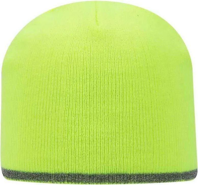 OTTO 91-1237 100% Acrylic 8" Reflective Beanie - Neon Yellow