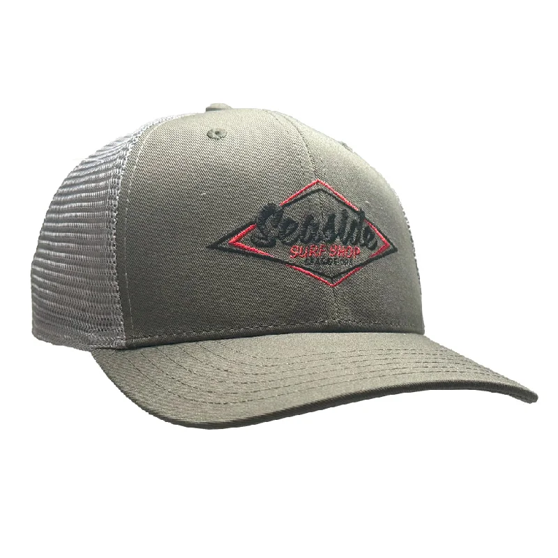 Seaside Surf Shop Vintage Logo Mid Crown Cap - Olive/Grey