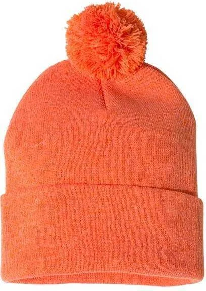 Sportsman SP15 Pom-Pom 12" Knit Beanie - Heather Orange