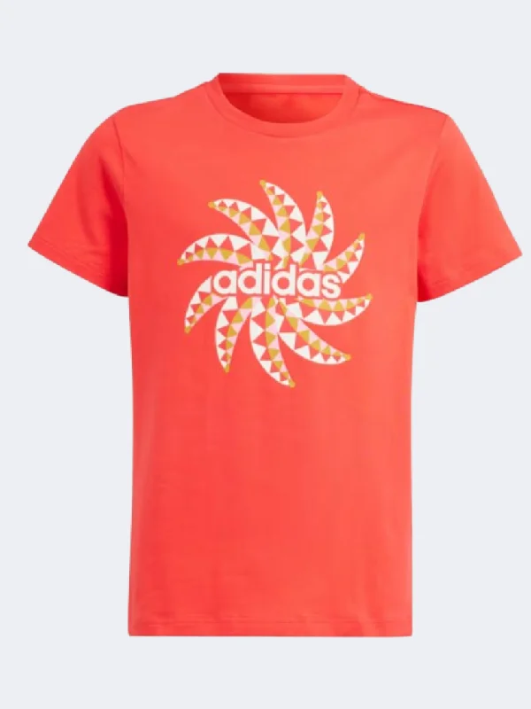 Adidas X Farm Rio Graphic Girls Sportswear T-Shirt Tomato/White